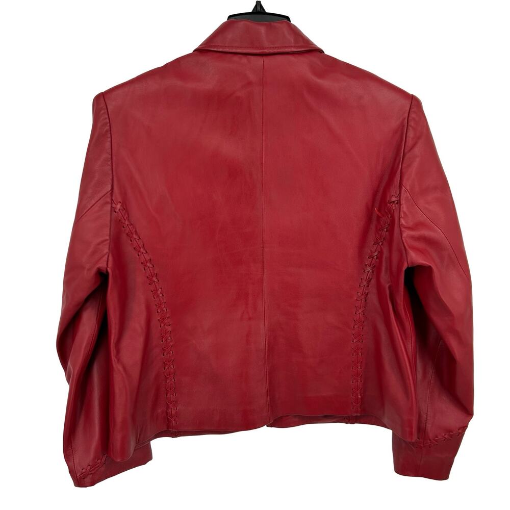Women's Red Braided Lattice Western Cowgirl Montanaco 100% Leather Zip Jacket XL - Picture 8 of 10